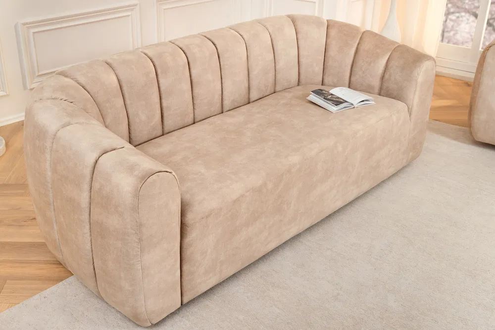 Riess-Ambiente Samt Möbel|Retro Möbel > 3-Sitzer Sofa BABYLON 200cm champagner beige Samt mit Ziersteppung