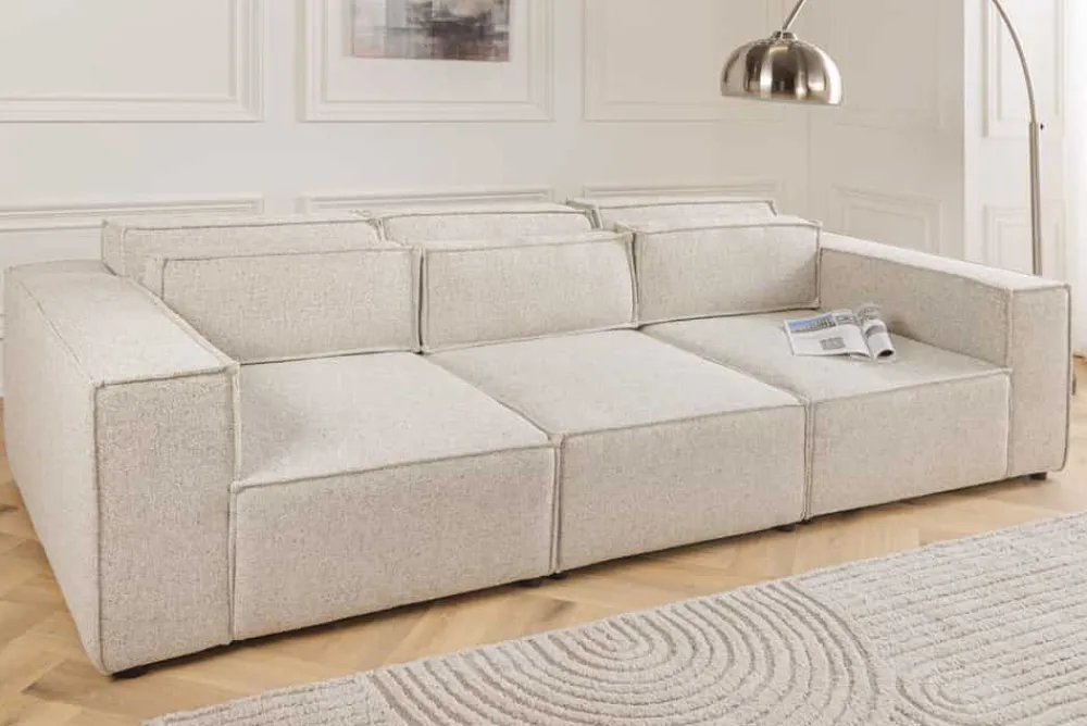 Riess-Ambiente Skandinavisch|3-Sitzer Sofa > 3-Sitzer Sofa BOSSA NOVA 260cm beige ocean Strukturstoff Couch inkl. Kissen