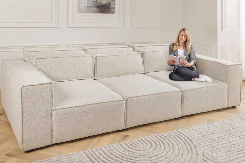 Riess-Ambiente Skandinavisch|3-Sitzer Sofa > 3-Sitzer Sofa BOSSA NOVA 260cm beige ocean Strukturstoff Couch inkl. Kissen