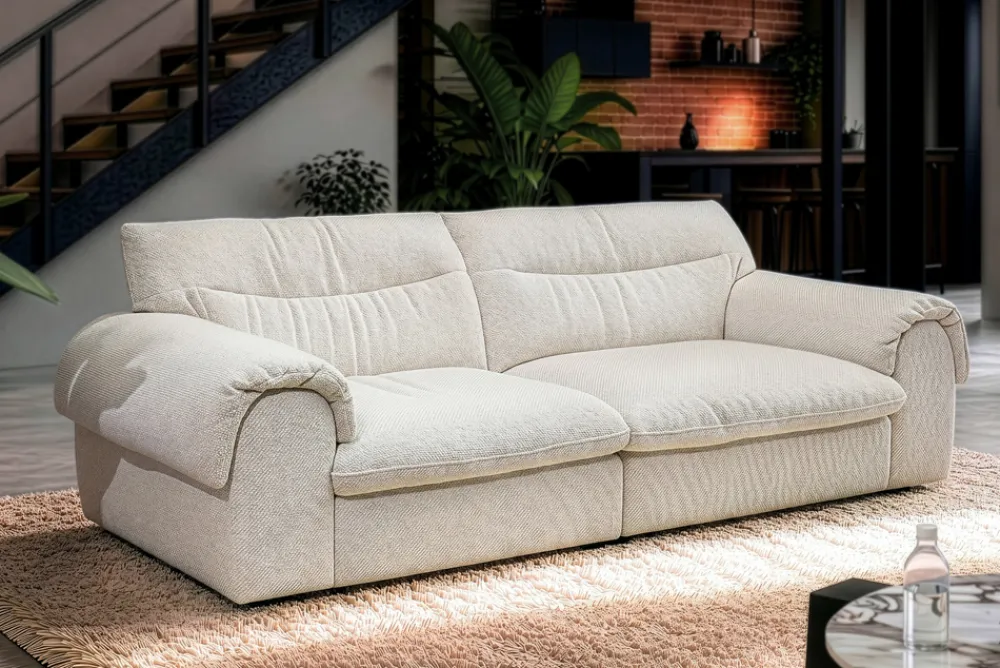 Riess-Ambiente 3-Sitzer Sofa > 3-Sitzer Sofa SIXTH SENSE 210cm beige Bouclé-Strickstoff mit Nosagfederung und Daunenfedern