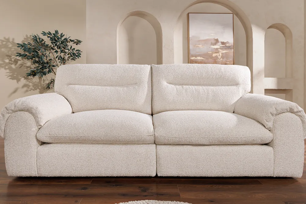 Riess-Ambiente Xxl Sofa > 4-Sitzer Sofa SIXTH SENSE 245cm beige Bouclé-Strickstoff mit Nosagfederung und Daunenfedern