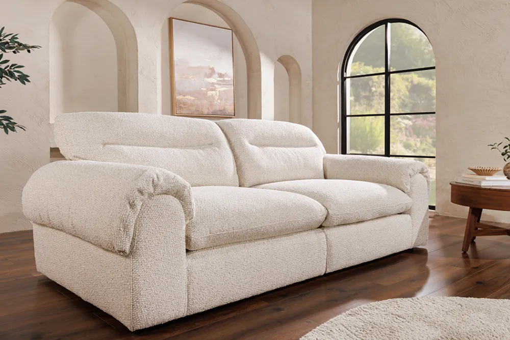 Riess-Ambiente Xxl Sofa > 4-Sitzer Sofa SIXTH SENSE 245cm beige Bouclé-Strickstoff mit Nosagfederung und Daunenfedern