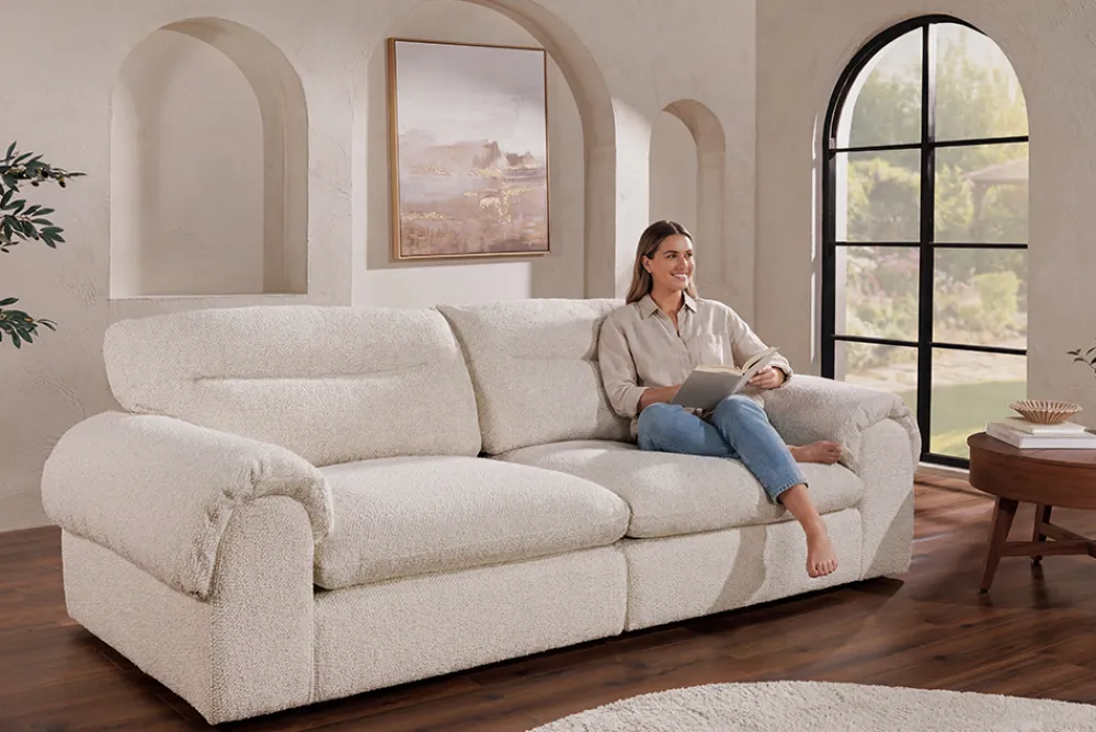 Riess-Ambiente Xxl Sofa > 4-Sitzer Sofa SIXTH SENSE 245cm beige Bouclé-Strickstoff mit Nosagfederung und Daunenfedern