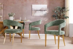 Riess-Ambiente Goldene Möbel|Skandinavisch > Skandinavischer Stuhl BOUTIQUE grün Strukturstoff brushed champagner gold Metall