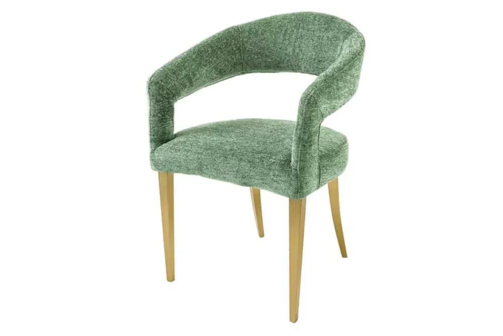 Riess-Ambiente Goldene Möbel|Skandinavisch > Skandinavischer Stuhl BOUTIQUE grün Strukturstoff brushed champagner gold Metall