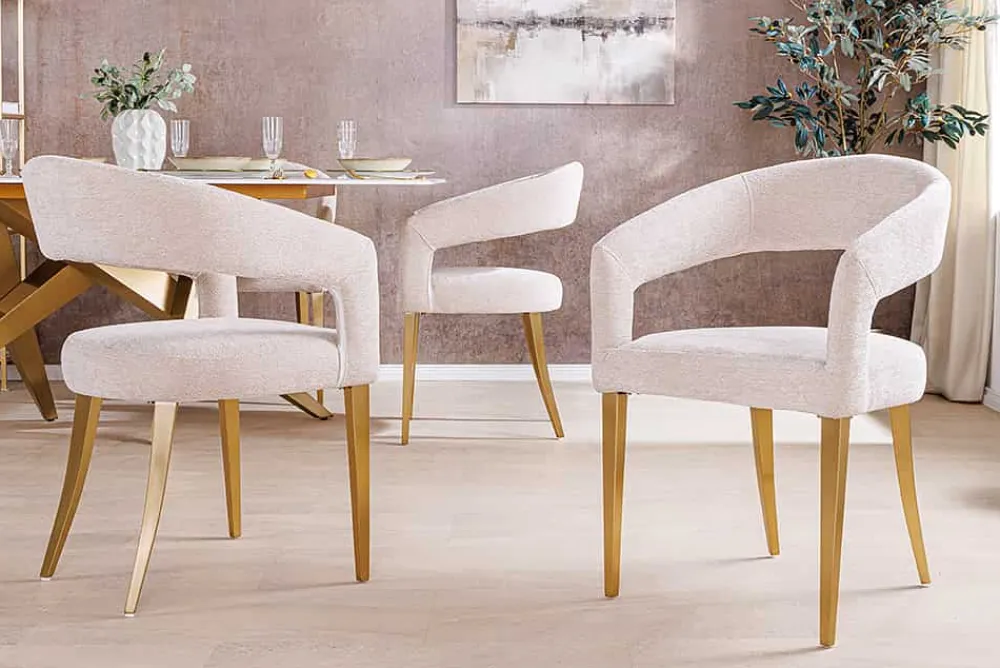 Riess-Ambiente Skandinavisch|Stühle > Skandinavischer Stuhl BOUTIQUE beige Strukturstoff brushed champagner gold Metall