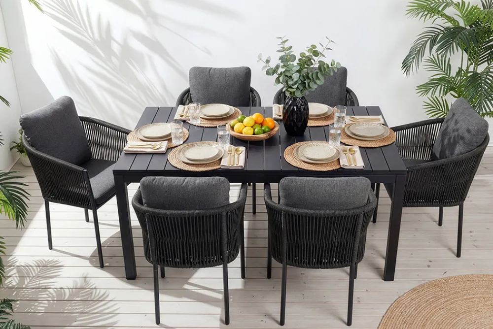 Riess-Ambiente Gartenstühle > Stapelbarer Stuhl ROPE anthrazit Aluminium Gartensessel inkl. Kissen In- und Outdoor