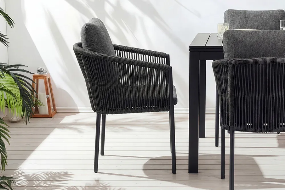 Riess-Ambiente Gartenstühle > Stapelbarer Stuhl ROPE anthrazit Aluminium Gartensessel inkl. Kissen In- und Outdoor