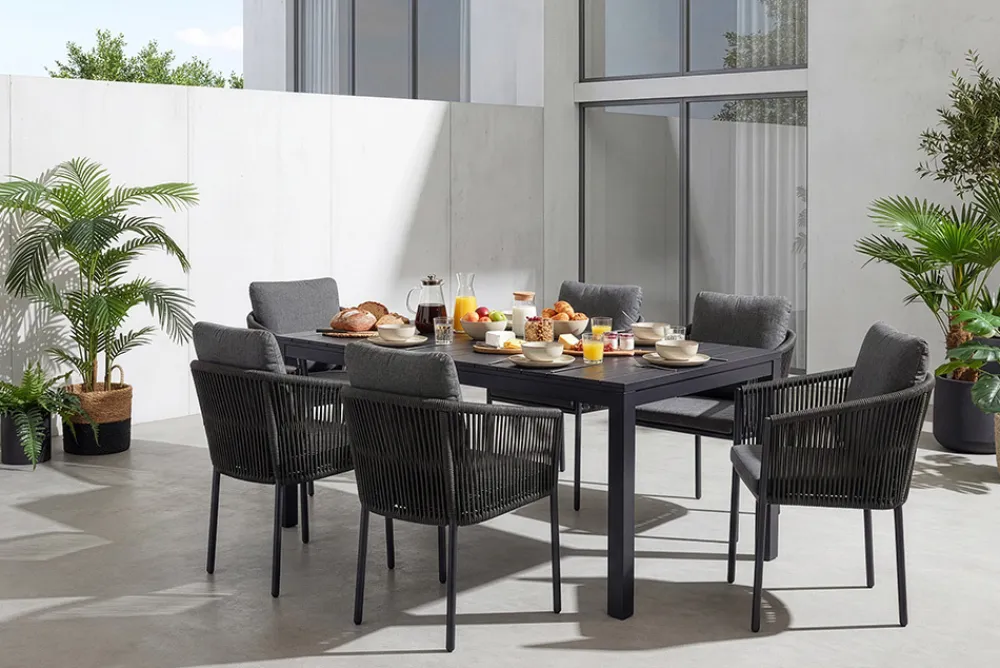 Riess-Ambiente Gartenstühle > Stapelbarer Stuhl ROPE anthrazit Aluminium Gartensessel inkl. Kissen In- und Outdoor