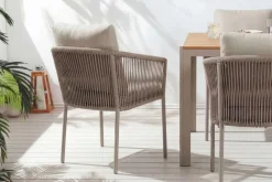 Riess-Ambiente Gartenstühle > Stapelbarer Stuhl ROPE greige Aluminium Gartensessel inkl. Kissen In- und Outdoor
