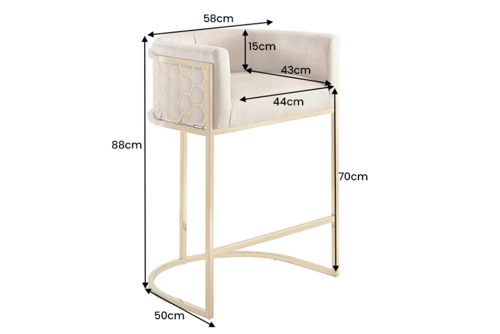 Riess-Ambiente Goldene Möbel|Barhocker > Stilvoller Barhocker ELEGANCE beige Samt gold Edelstahl mit Armlehne und Fußablage