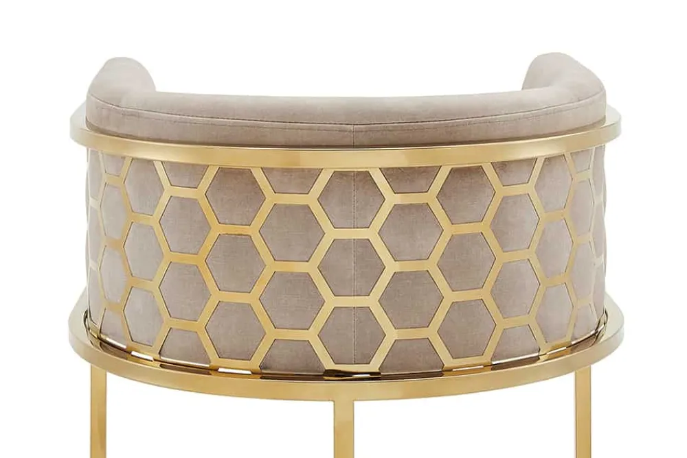 Riess-Ambiente Goldene Möbel|Barhocker > Stilvoller Barhocker ELEGANCE beige Samt gold Edelstahl mit Armlehne und Fußablage