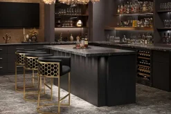Riess-Ambiente Goldene Möbel|Barhocker > Stilvoller Barhocker ELEGANCE schwarz Samt gold Edelstahl mit Armlehne und Fußablage