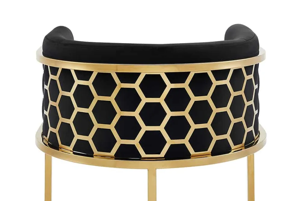 Riess-Ambiente Goldene Möbel|Barhocker > Stilvoller Barhocker ELEGANCE schwarz Samt gold Edelstahl mit Armlehne und Fußablage