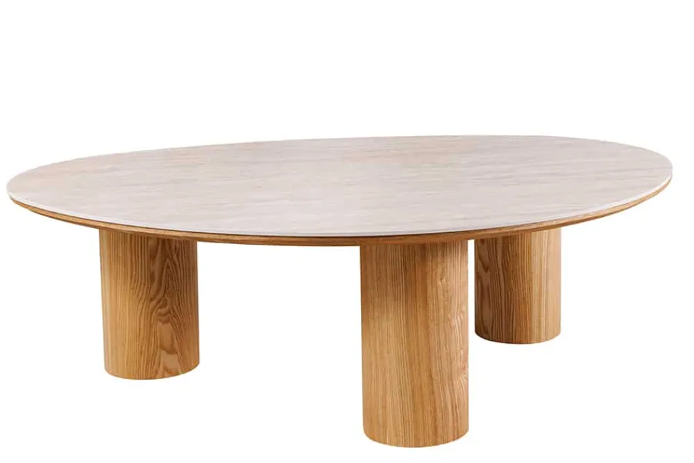 Riess-Ambiente Couchtische & Truhen > Stilvoller Couchtisch ORGANIKO 110cm natur Eiche Travertin Keramik
