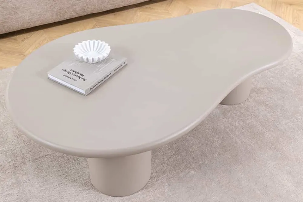 Riess-Ambiente Couchtische & Truhen > Stilvoller Couchtisch ORGANIKO 130cm cement greige organische Form