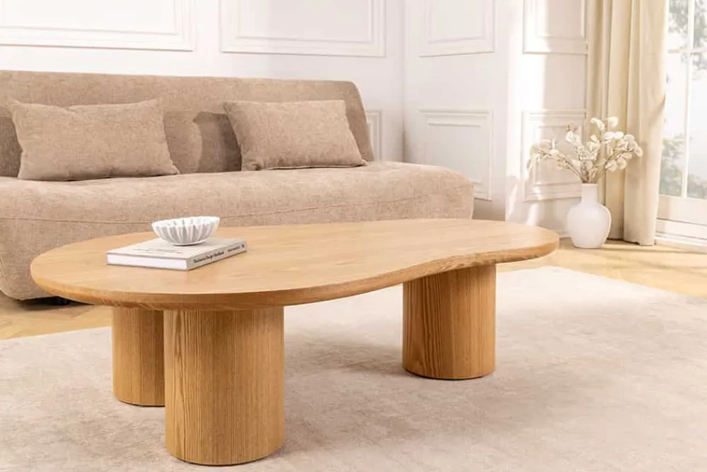 Riess-Ambiente Couchtische & Truhen > Stilvoller Couchtisch ORGANIKO 130cm natur Eiche organische Form