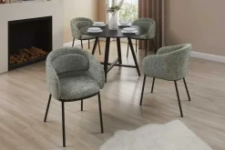 Riess-Ambiente Skandinavisch|Stühle > Stilvoller Design Stuhl FLORENZ grün-beige Strukturstoff schwarz Metall mit Armlehne
