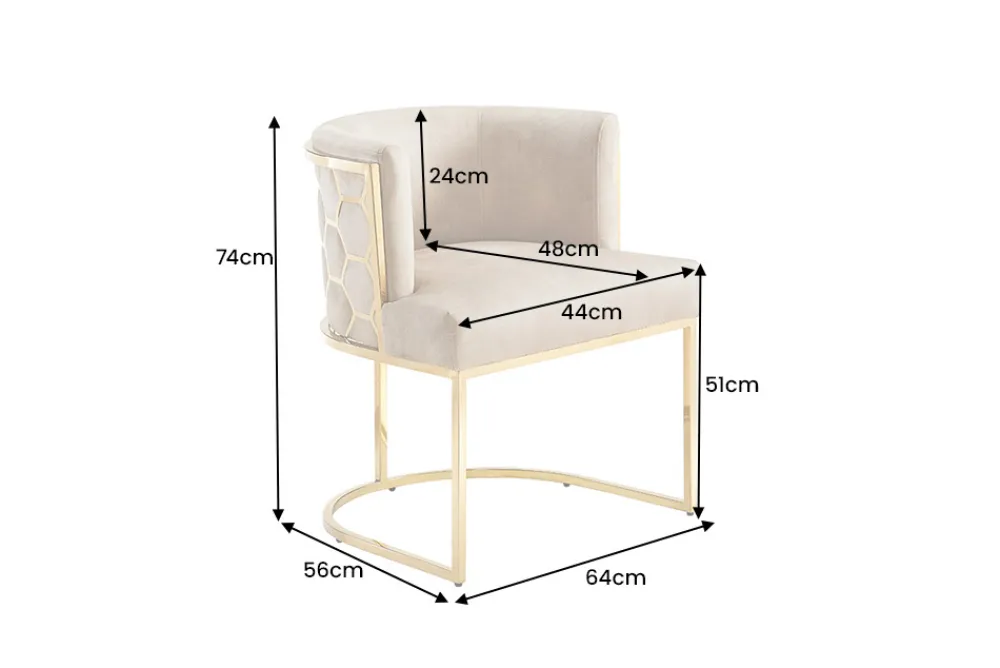 Riess-Ambiente Goldene Möbel|Stühle > Stilvoller Stuhl ELEGANCE beige Samt gold Edelstahl mit Armlehne