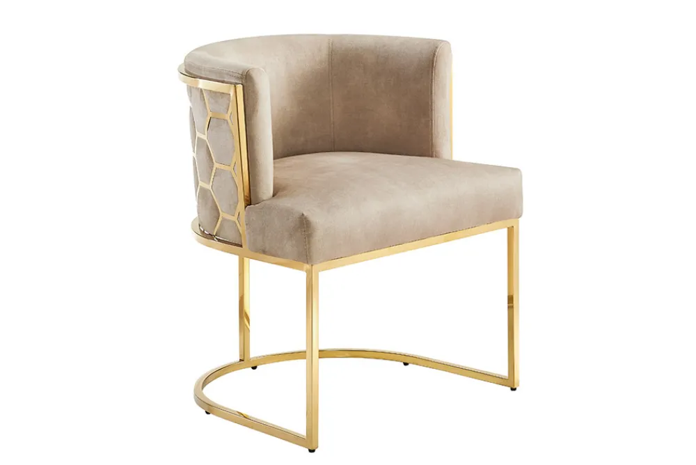 Riess-Ambiente Goldene Möbel|Stühle > Stilvoller Stuhl ELEGANCE beige Samt gold Edelstahl mit Armlehne