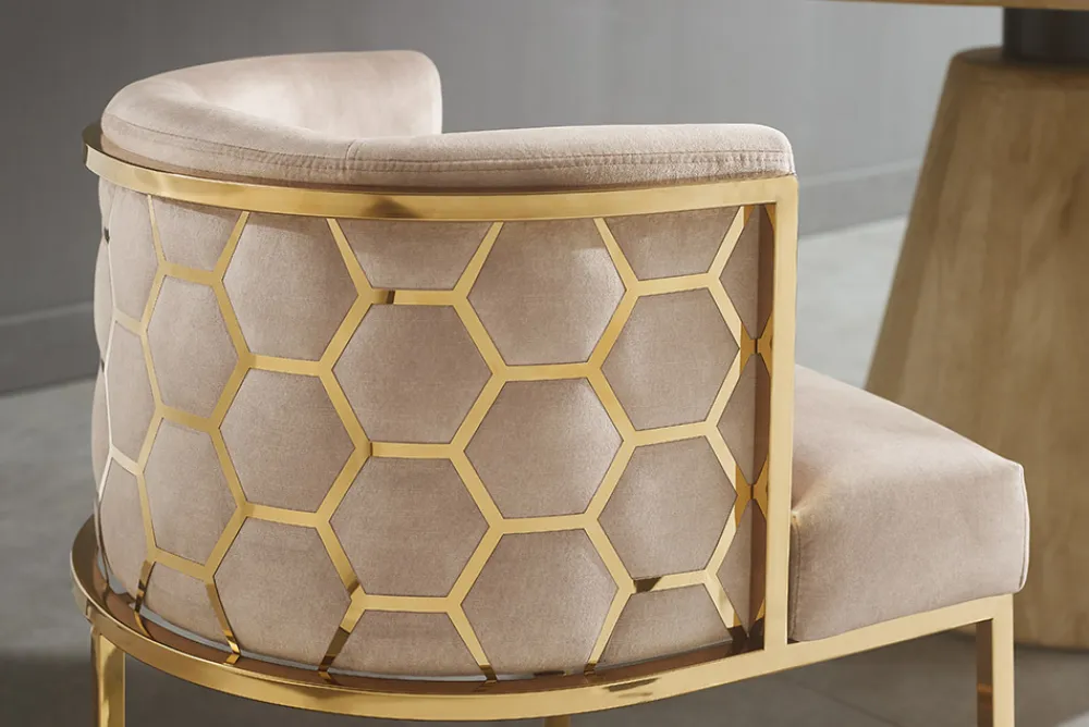 Riess-Ambiente Goldene Möbel|Stühle > Stilvoller Stuhl ELEGANCE beige Samt gold Edelstahl mit Armlehne