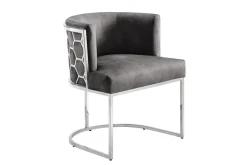 Riess-Ambiente Stühle|Samt Möbel > Stilvoller Stuhl ELEGANCE grau Samt silber Edelstahl mit Armlehne