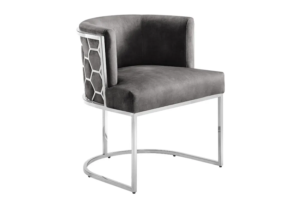 Riess-Ambiente Stühle|Samt Möbel > Stilvoller Stuhl ELEGANCE grau Samt silber Edelstahl mit Armlehne
