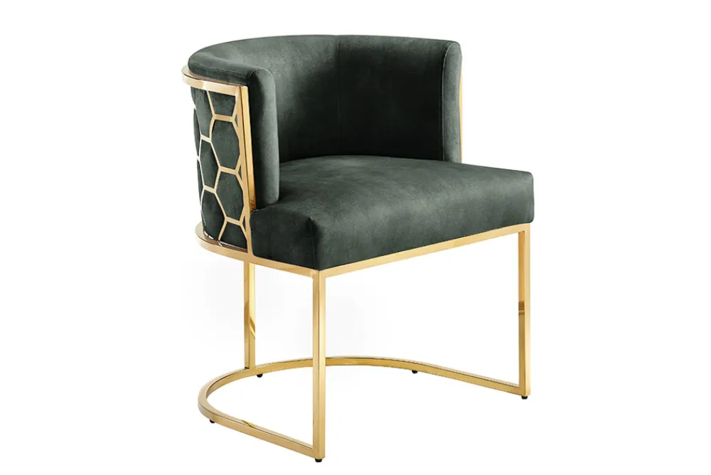 Riess-Ambiente Goldene Möbel|Stühle > Stilvoller Stuhl ELEGANCE grün Samt gold Edelstahl mit Armlehne
