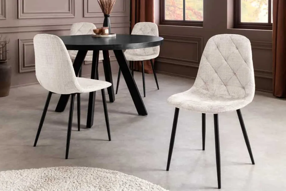 Riess-Ambiente Stühle > Stilvoller Stuhl GLAMM champagner beige Chenille Cremona mit Rauten-Steppung schwarz Metall