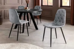 Riess-Ambiente Stühle > Stilvoller Stuhl GLAMM grau Chenille Cremona mit Rauten-Steppung schwarze Metallbeine