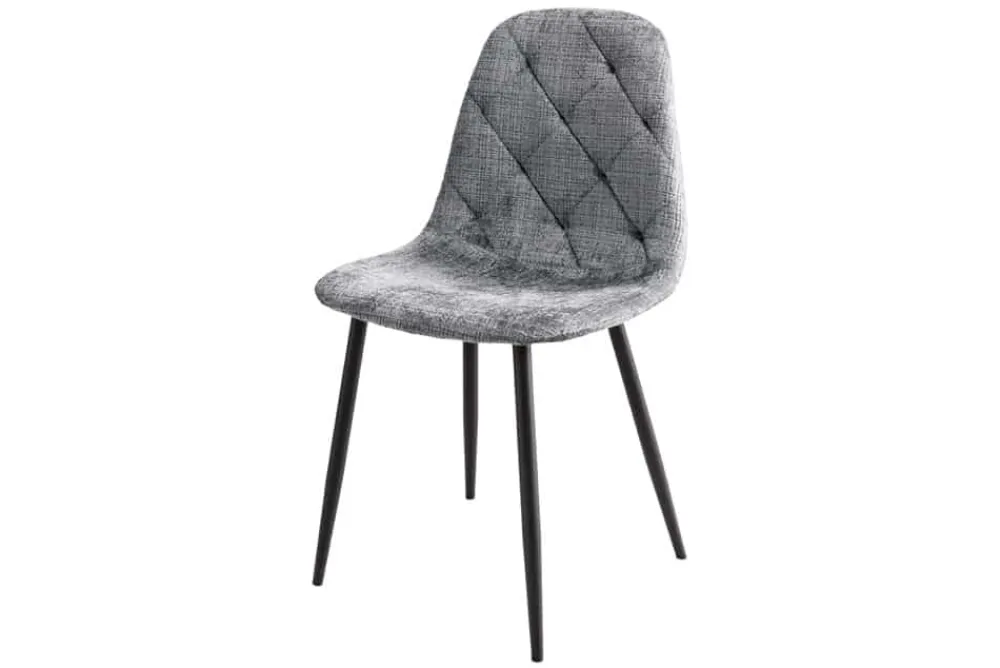 Riess-Ambiente Stühle > Stilvoller Stuhl GLAMM grau Chenille Cremona mit Rauten-Steppung schwarze Metallbeine