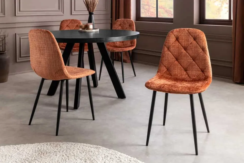Riess-Ambiente Stühle > Stilvoller Stuhl GLAMM rost braun Chenille Cremona Rauten-Steppung schwarz Metall