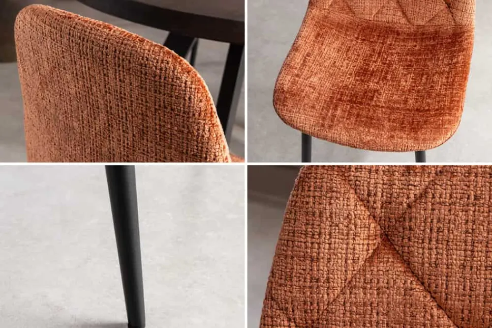 Riess-Ambiente Stühle > Stilvoller Stuhl GLAMM rost braun Chenille Cremona Rauten-Steppung schwarz Metall