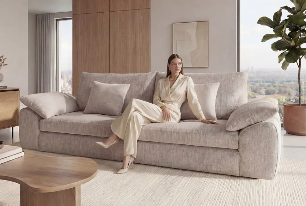 Riess-Ambiente 3-Sitzer Sofa > Stilvolles Big Sofa SOHO 260cm beige Chenille 4-Sitzer Couch mit Wellenunterfederung