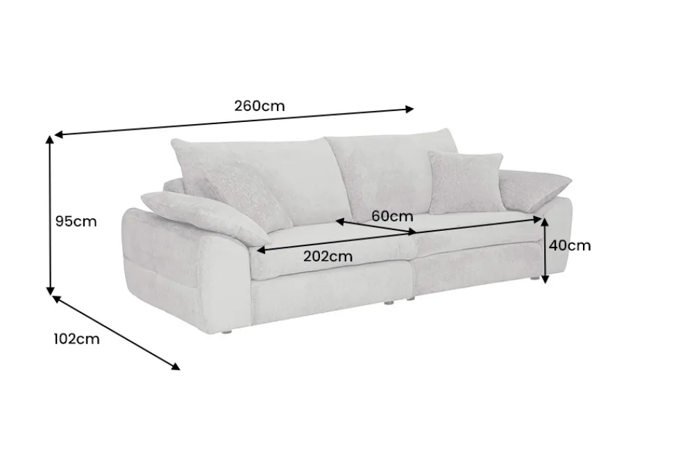 Riess-Ambiente 3-Sitzer Sofa > Stilvolles Big Sofa SOHO 260cm grau Chenille 4-Sitzer Couch mit Wellenunterfederung