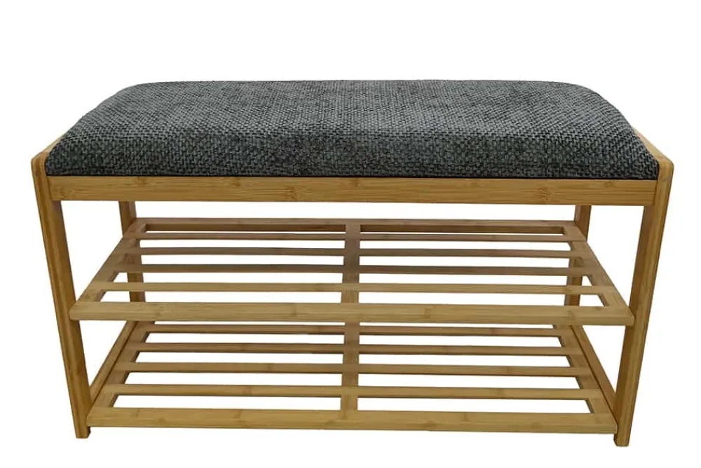 Riess-Ambiente Mehr...|Sitzbänke > Stilvolle Schuhbank ZEN-BO 80cm natur grau Bambus Regal Sitzbank mit Stauraum