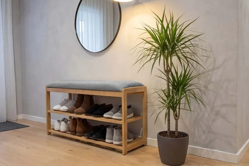 Riess-Ambiente Mehr...|Sitzbänke > Stilvolle Schuhbank ZEN-BO 80cm natur grau Bambus Regal Sitzbank mit Stauraum