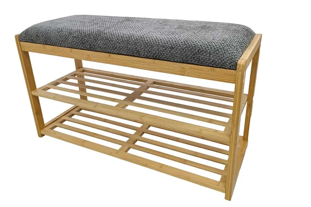 Riess-Ambiente Mehr...|Sitzbänke > Stilvolle Schuhbank ZEN-BO 80cm natur grau Bambus Regal Sitzbank mit Stauraum