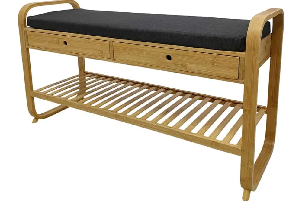 Riess-Ambiente Mehr...|Sitzbänke > Stilvolle Schuhbank ZEN-BO 100cm natur grau Bambus Regal Sitzbank mit Schubladen