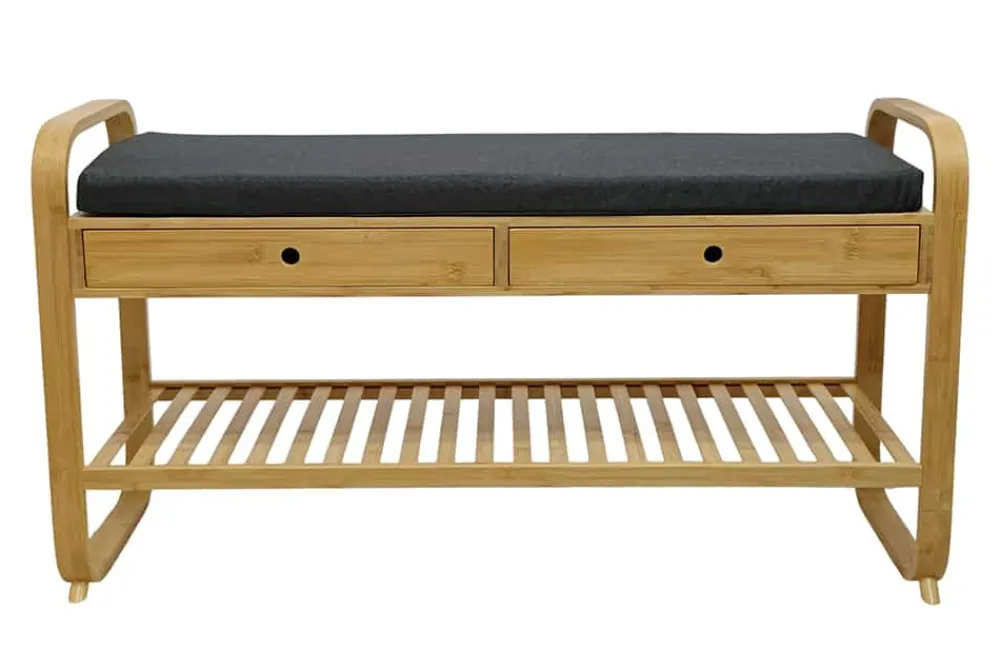 Riess-Ambiente Mehr...|Sitzbänke > Stilvolle Schuhbank ZEN-BO 100cm natur grau Bambus Regal Sitzbank mit Schubladen