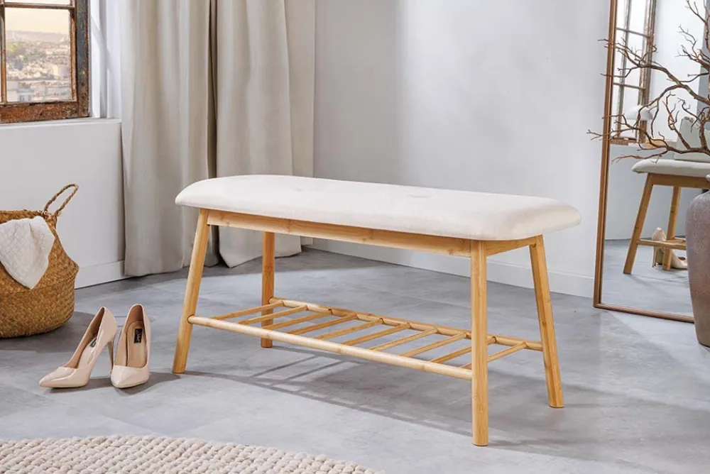 Riess-Ambiente Mehr...|Sitzbänke > Stilvolle Schuhbank ZEN-BO 90cm natur beige Bambus Regal Sitzbank mit Stauraum