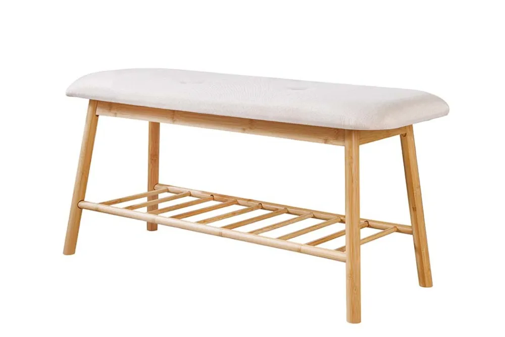 Riess-Ambiente Mehr...|Sitzbänke > Stilvolle Schuhbank ZEN-BO 90cm natur beige Bambus Regal Sitzbank mit Stauraum