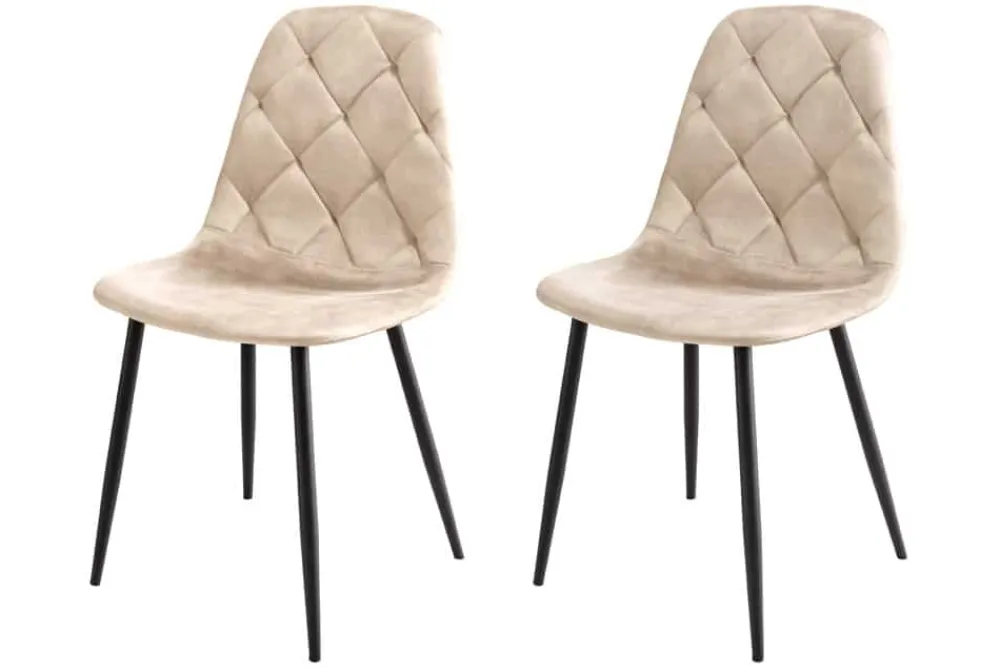 Riess-Ambiente Stühle|Samt Möbel > Stilvolles 2er-Set Stühle GLAMM champagner beige Samt schwarze Metallbeine