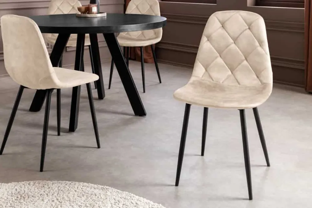 Riess-Ambiente Stühle|Samt Möbel > Stilvolles 2er-Set Stühle GLAMM champagner beige Samt schwarze Metallbeine