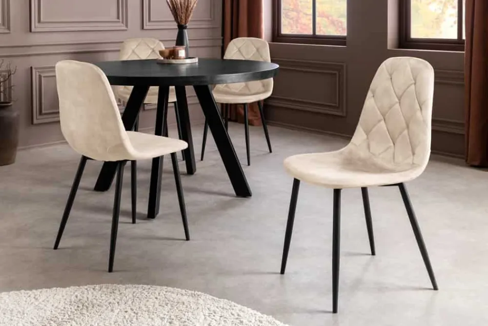 Riess-Ambiente Stühle|Samt Möbel > Stilvolles 2er-Set Stühle GLAMM champagner beige Samt schwarze Metallbeine