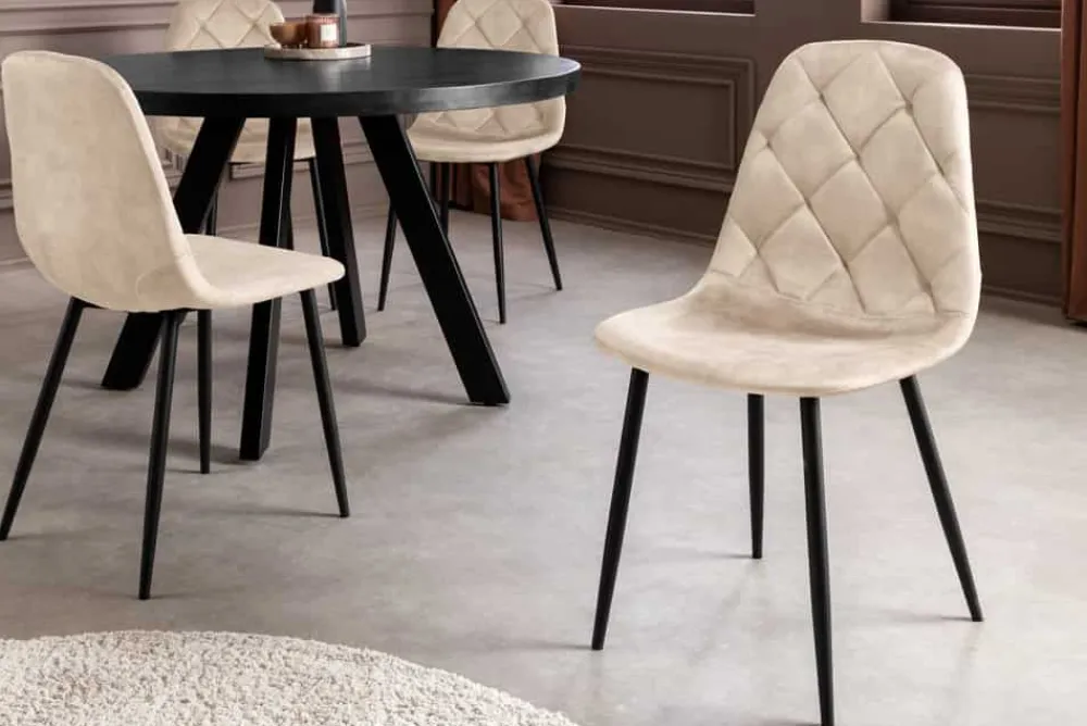 Riess-Ambiente Stühle|Samt Möbel > Stilvolles 2er-Set Stühle GLAMM champagner beige Samt schwarze Metallbeine