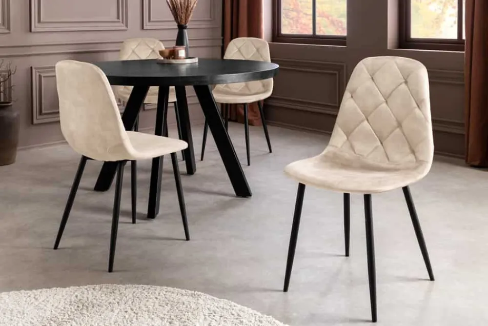 Riess-Ambiente Stühle|Samt Möbel > Stilvolles 2er-Set Stühle GLAMM champagner beige Samt schwarze Metallbeine