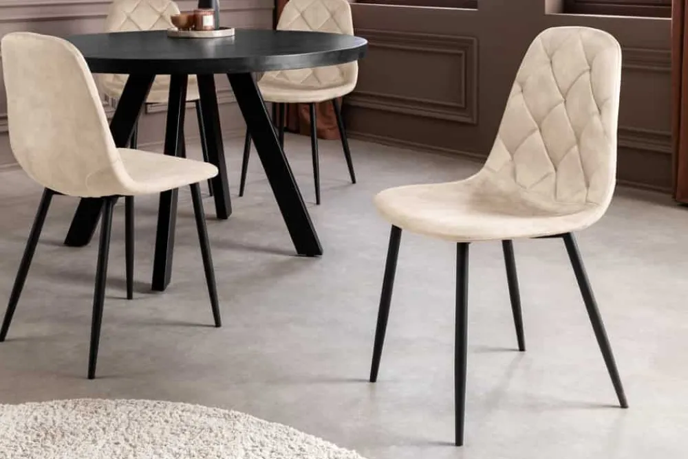 Riess-Ambiente Stühle|Samt Möbel > Stilvolles 2er-Set Stühle GLAMM champagner beige Samt schwarze Metallbeine