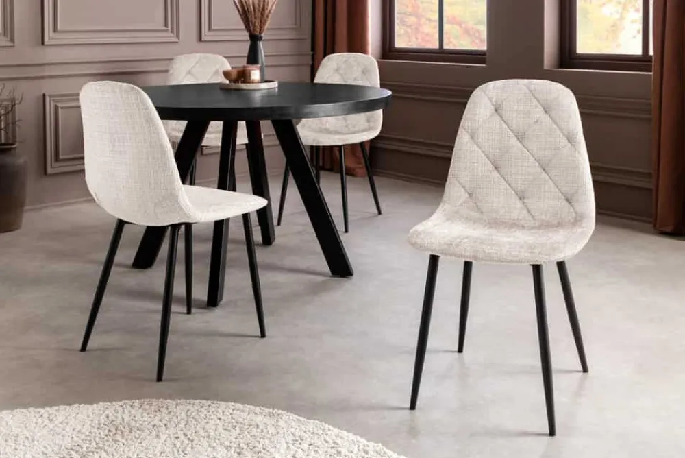 Riess-Ambiente Stühle > Stilvolles 2er-Set Stühle GLAMM champagner beige Chenille Cremona schwarze Metallbeine