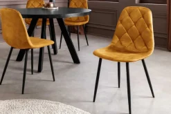 Riess-Ambiente Stühle|Samt Möbel > Stilvolles 2er-Set Stühle GLAMM senfgelb Samt schwarze Metallbeine